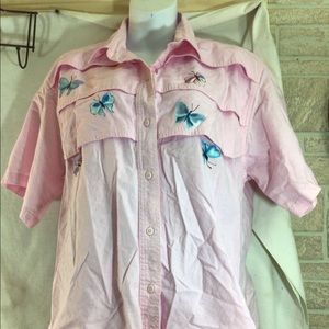 Woman’s Sz Lg CRICKETS CLOSET Short Slv Shirt Pink
